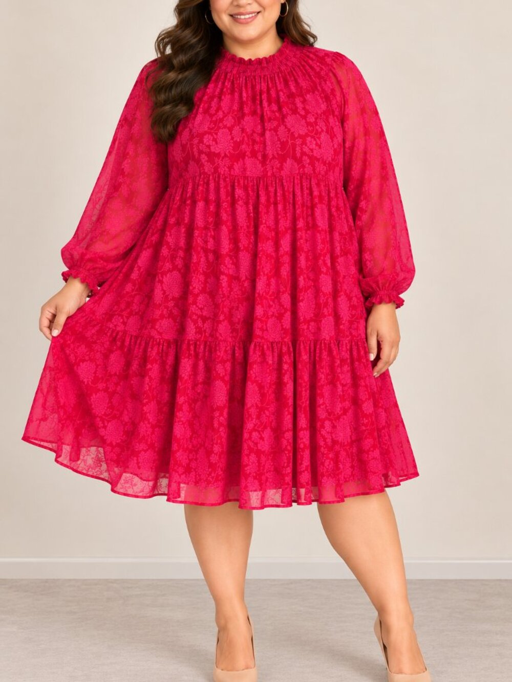 On 34th Red Floral Shimmer Long Sleeve Mini Dress Size 3X NWT